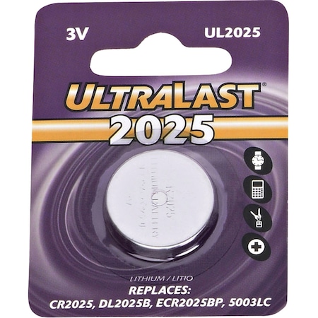 Dantona NABC UltraLast UL2025 Lithium Button General Purpose Battery - 3V DC UL2025